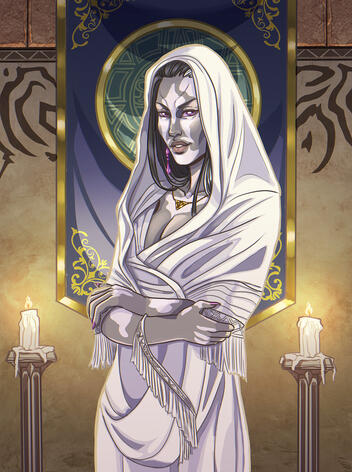 Example of a fully rendered half-body (cel-shading specific) commission with complex background ~ $170