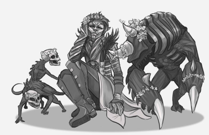 Example of a full body sketch with tonal shading and background elements (the minions) ~ $115